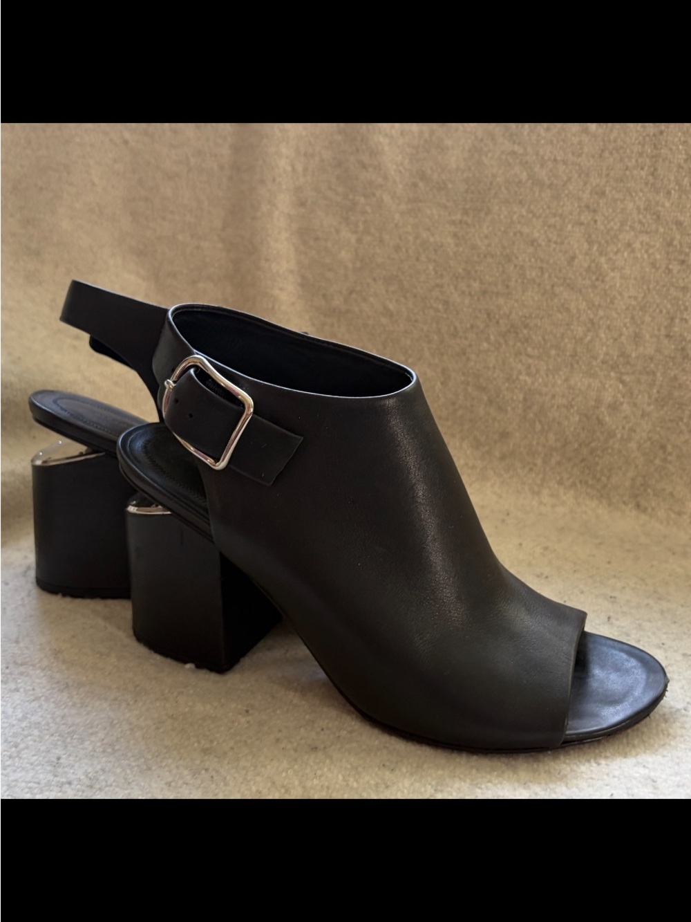 Alexander Wang Black Peep-Toe Slingback Block Heel Sandals